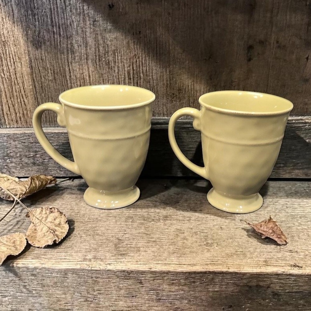 Pier 1 Sage Green Coffee Cups, Set of 2, Vintage Footed Replacement Drinkware